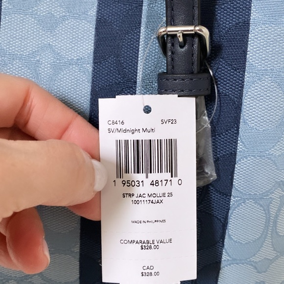 New💃Coach Mollie Tote 25 In Signature Jacquard With Stripes - Picture 12 of 12